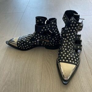 Alexander McQueen Studded Western Boots w/Buckle and Cut-Out Detail
